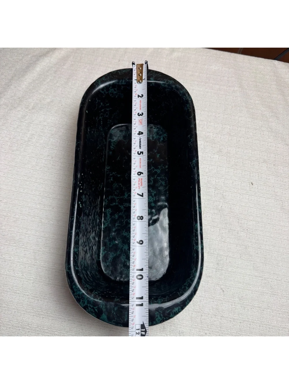 Vintage Bennington Potters #1874 Loaf Pan Black On Green Agate Stoneware Baker